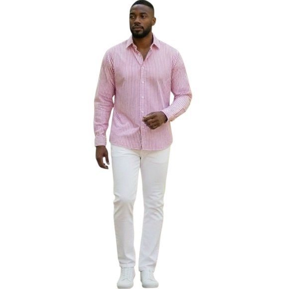 Men’s Michael Kors Red & Pink Herringbone Button Down Cotton Shirt - Large - Picture 2 of 11